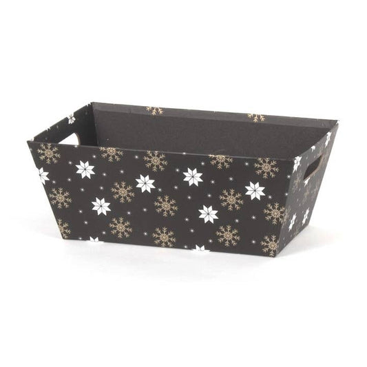 MED RECT TRAY BLACK WITH WHITE AND GOLD SNOWFLAKES